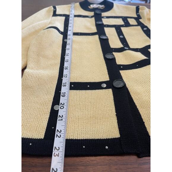 JSS Woman’s Knit Ware Blazer/ Jacket Sz S Yellow / Black strips Wool blend USA - Picture 7 of 11